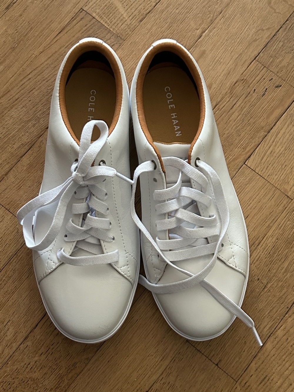Cole Haan White Leather Lace-Up Sneakers with Tan Interior 7.5 New